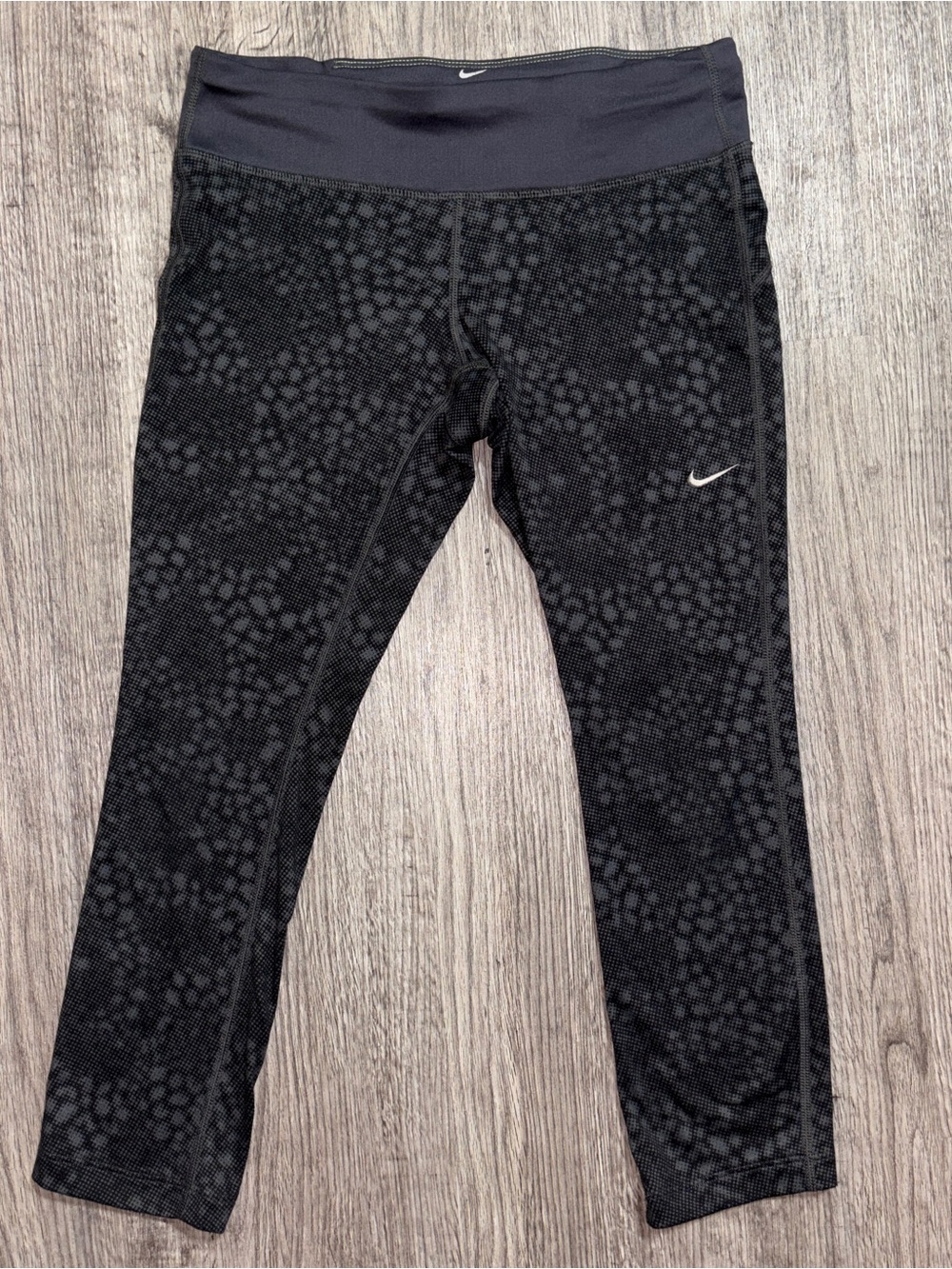 Nike Dri-FIT Womens Leggings Size S Gray Black Pattern Running Workout